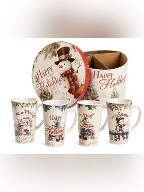 Emma Leach 2020 Gerson International set of 4 tall Christmas mugs